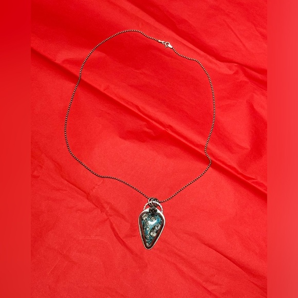 Turquoise Long Heart Pendant Sterling 925 - Picture 3 of 5